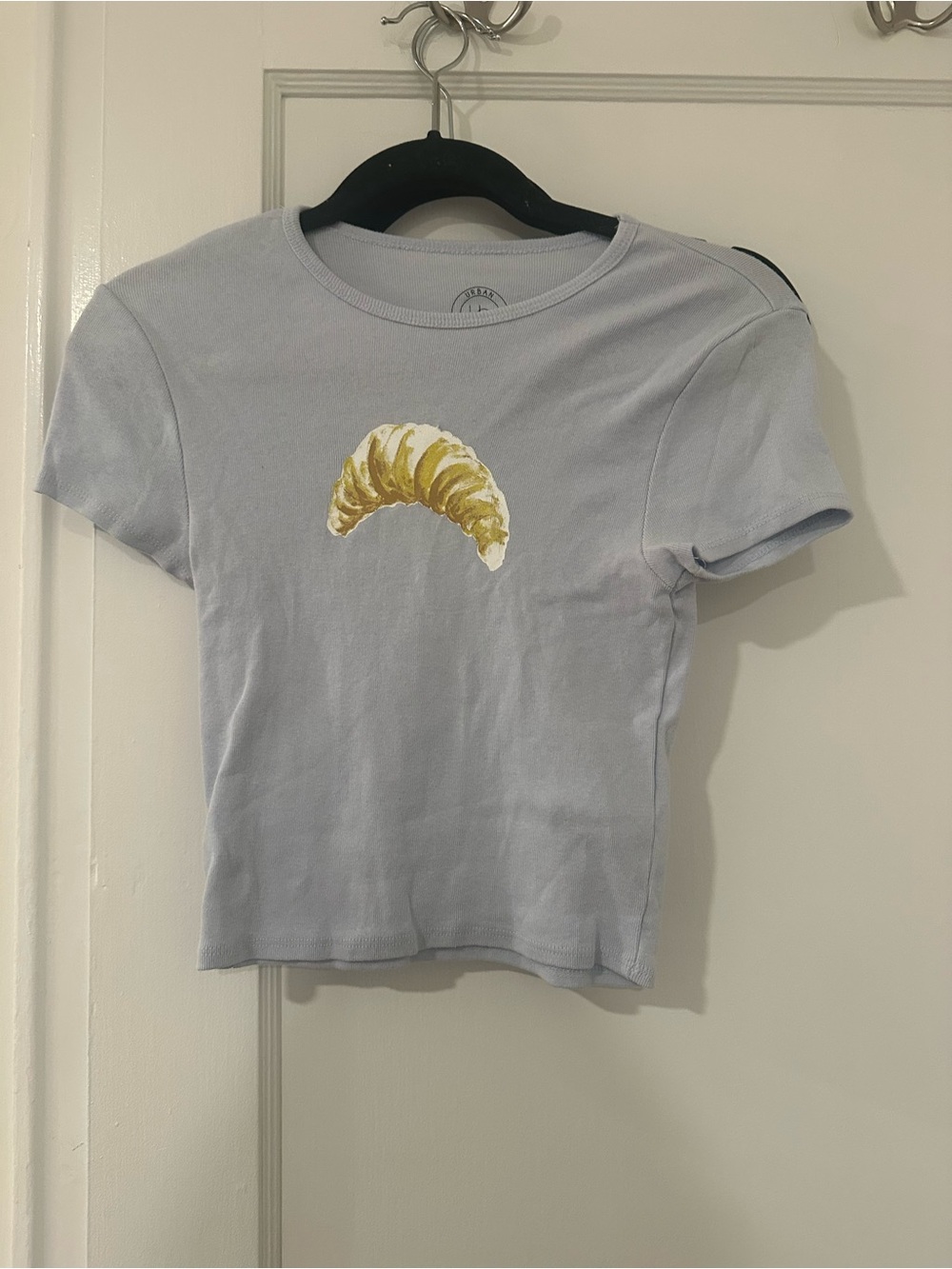Urban Outfitters Light Lavender Cropped Tee with Yellow Croissant Print